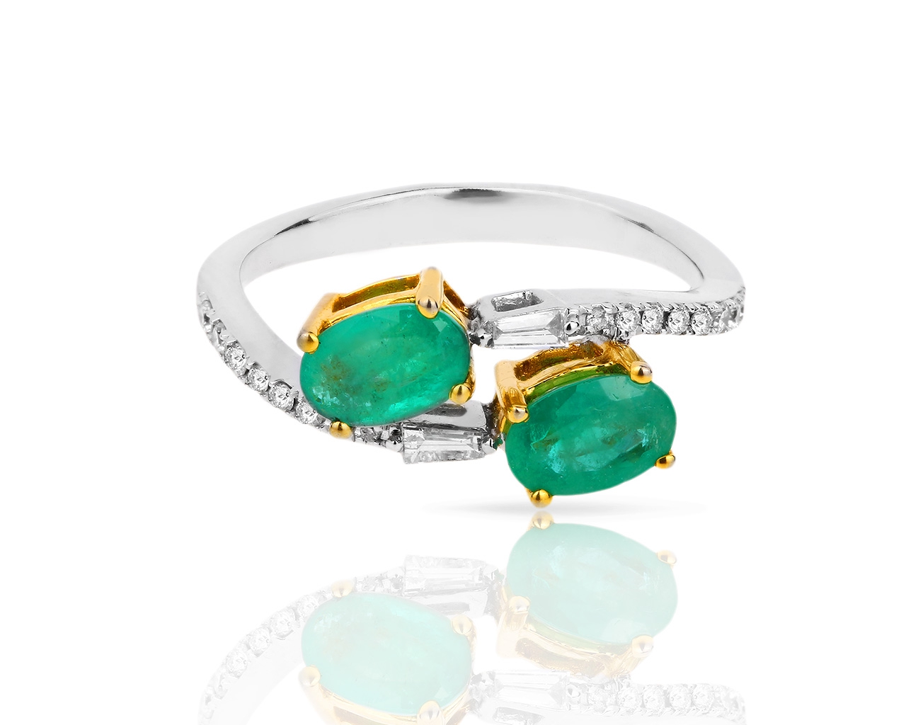 Золотое кольцо с бриллиантами и изумрудами 0.45ct 210318/2