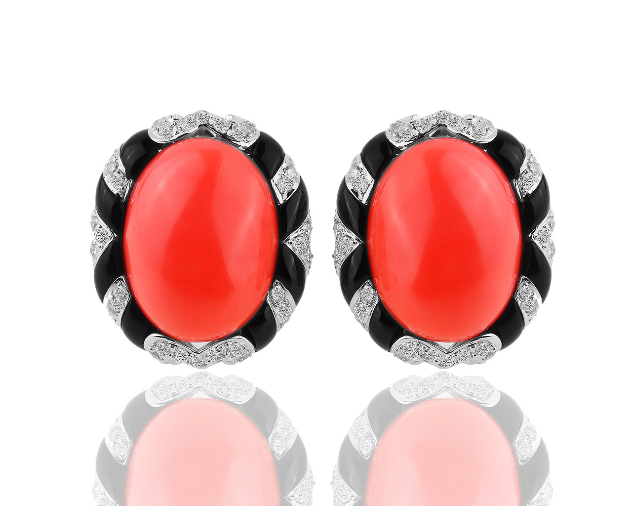 Золотые серьги с кораллами и бриллиантами 1.41ct 120319/7