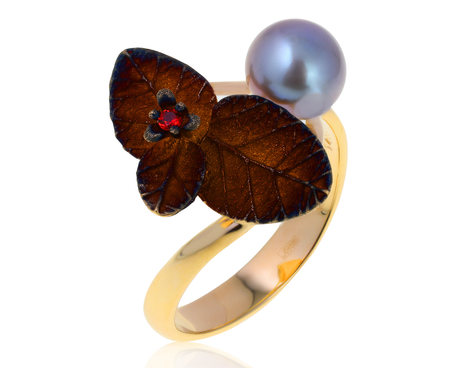 Оригинальное золотое кольцо с жемчугом 7.10 мм Roberto Bravo