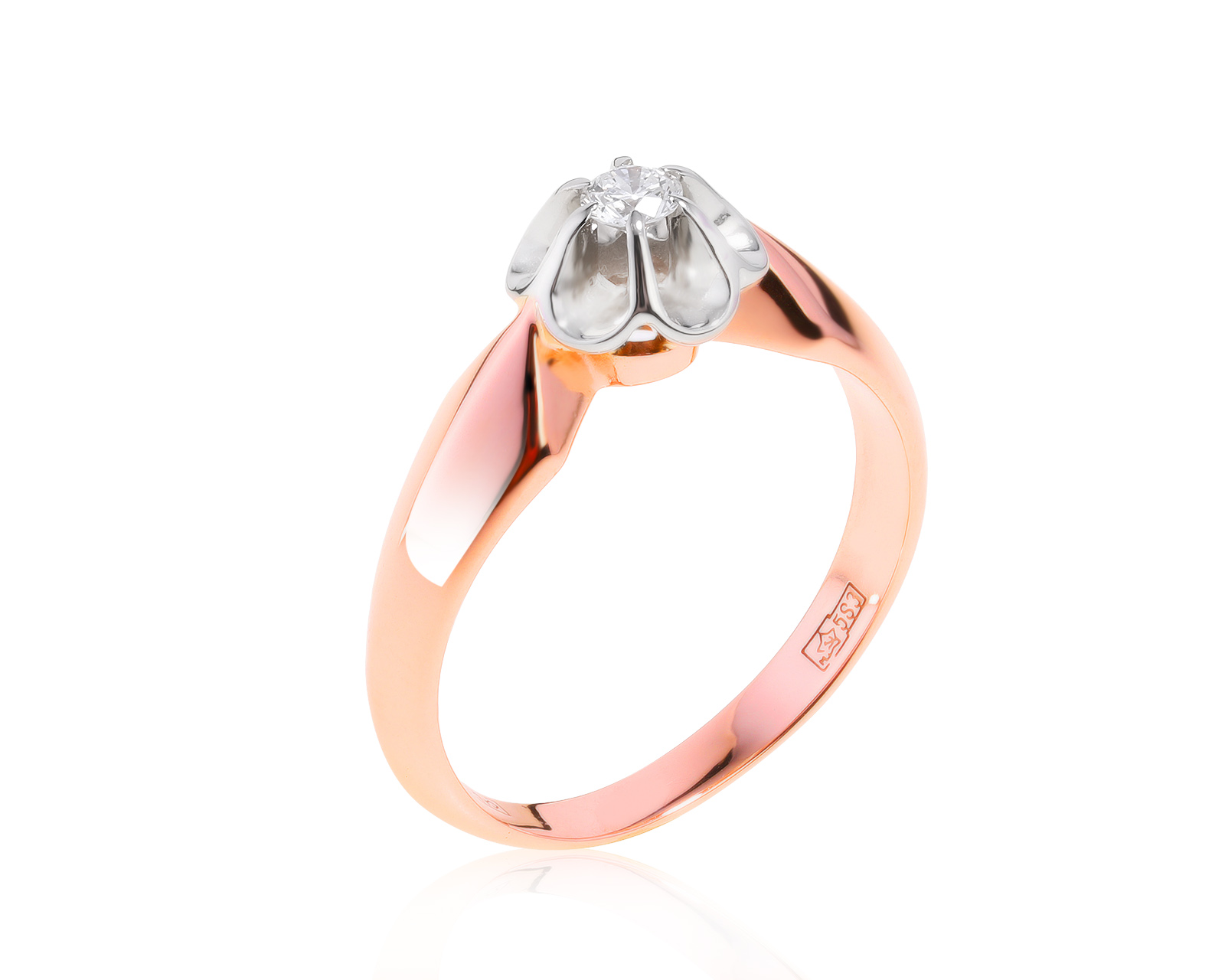 Красивое золотое кольцо с бриллиантом 0.14ct СССР 121221/9