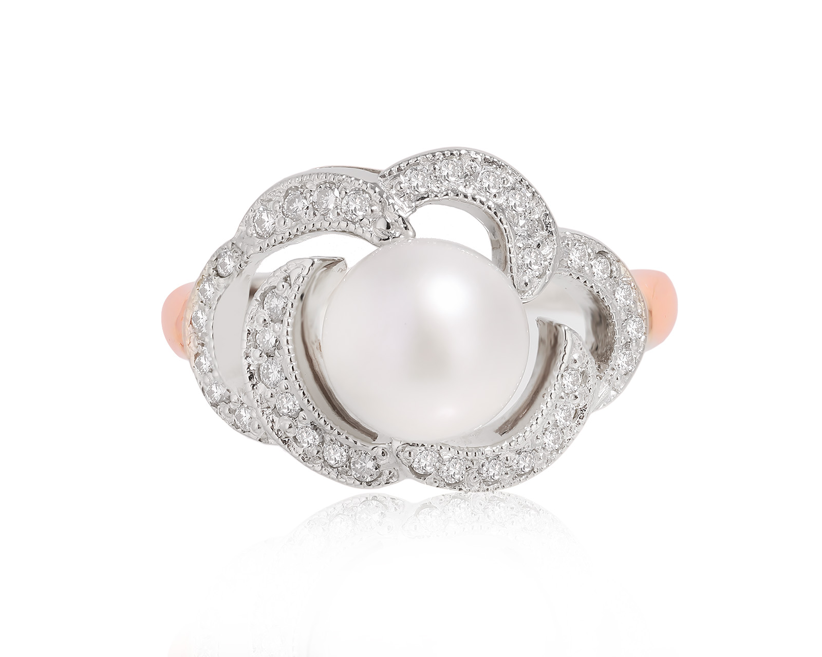 Золотое кольцо с жемчугом 7.25 мм и бриллиантами 0.17ct 231124/15