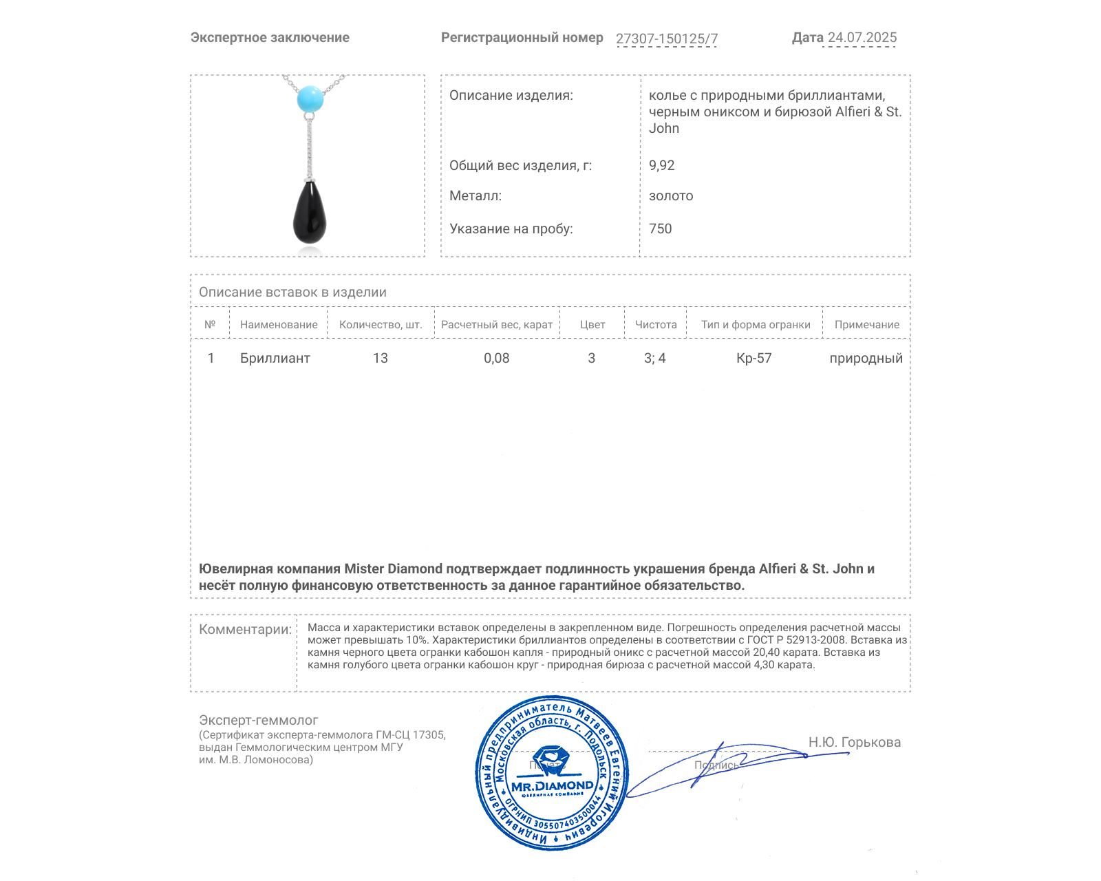 Оригинальное золотое колье с ониксом 20.40ct Alfieri & St.John