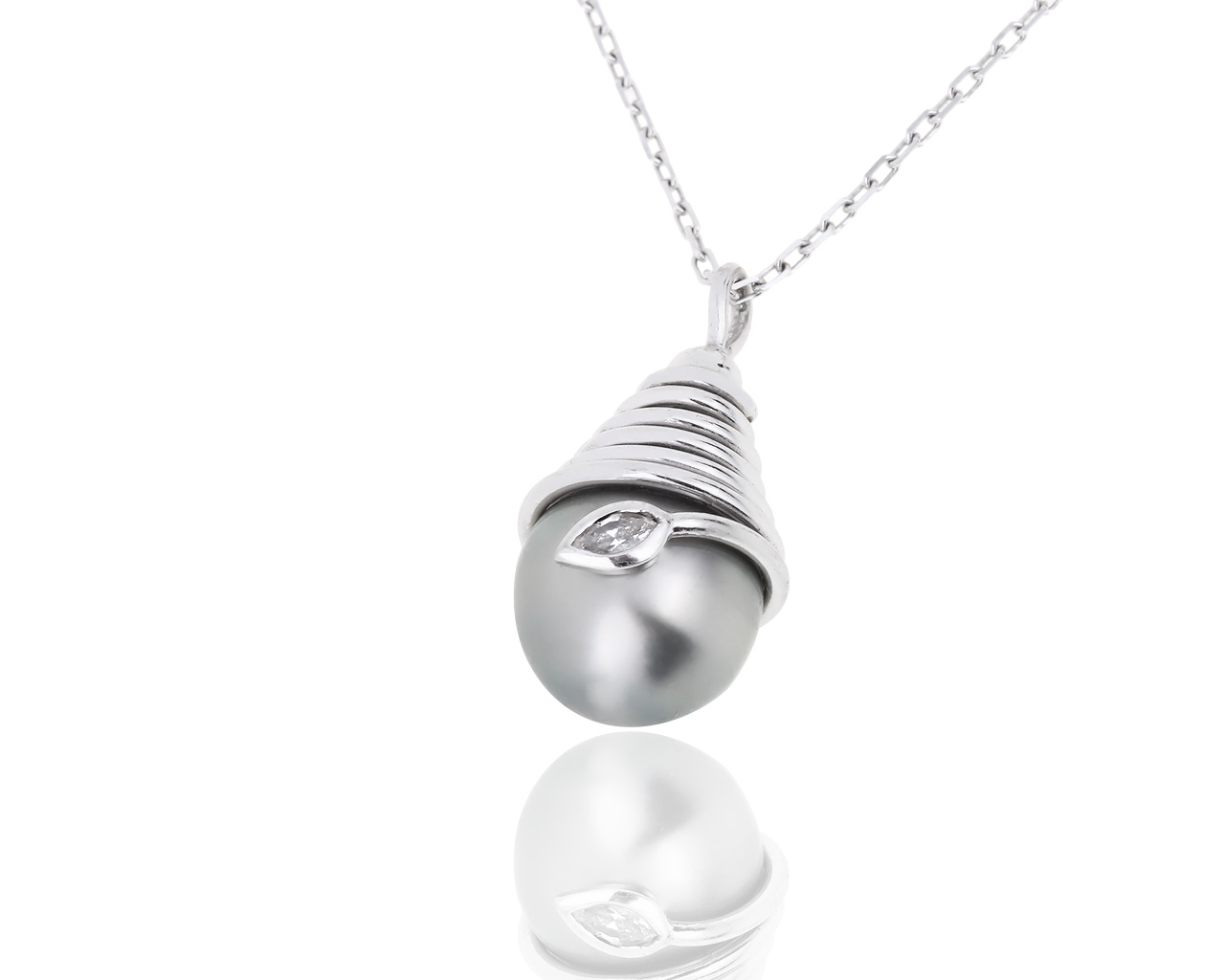 Золотая подвеска с черной жемчужиной и бриллиантом 0.07ct 250119/7