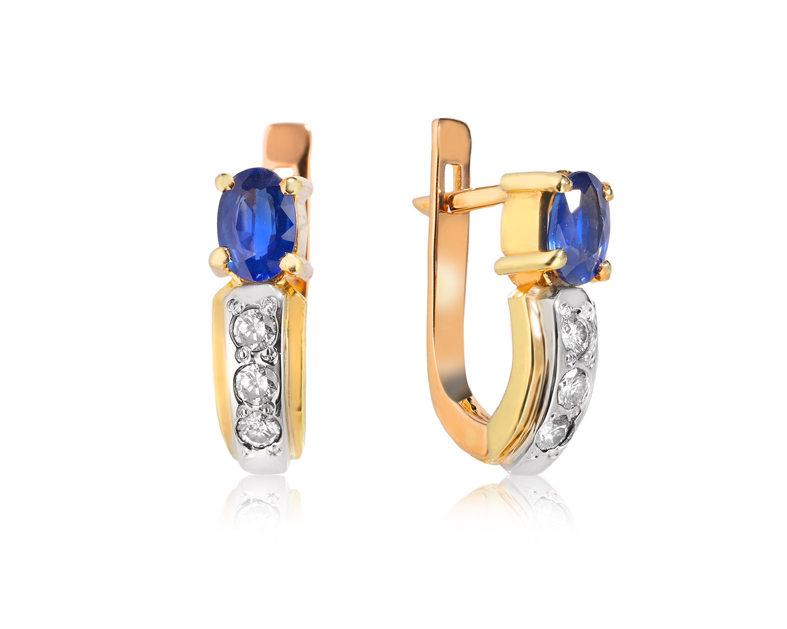 Золотые серьги с сапфирами 1.04ct и бриллиантами 0.30ct