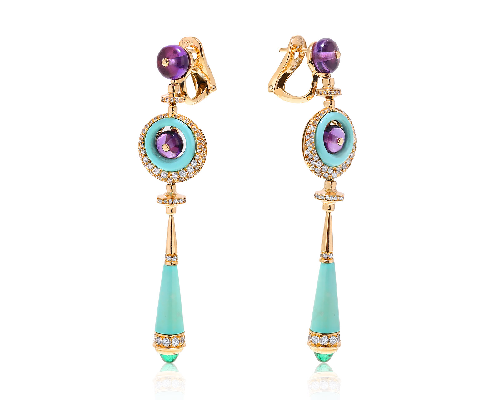 Оригинальные золотые серьги с бирюзой и изумрудами 1.17ct Bvlgari 090722/4