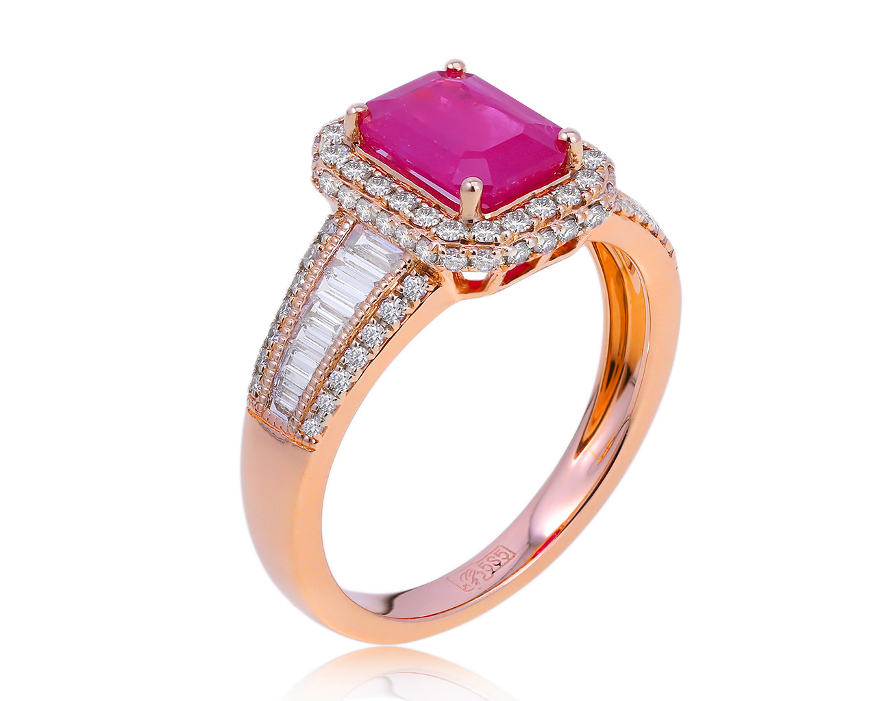Модное золотое кольцо с рубином 1.70ct