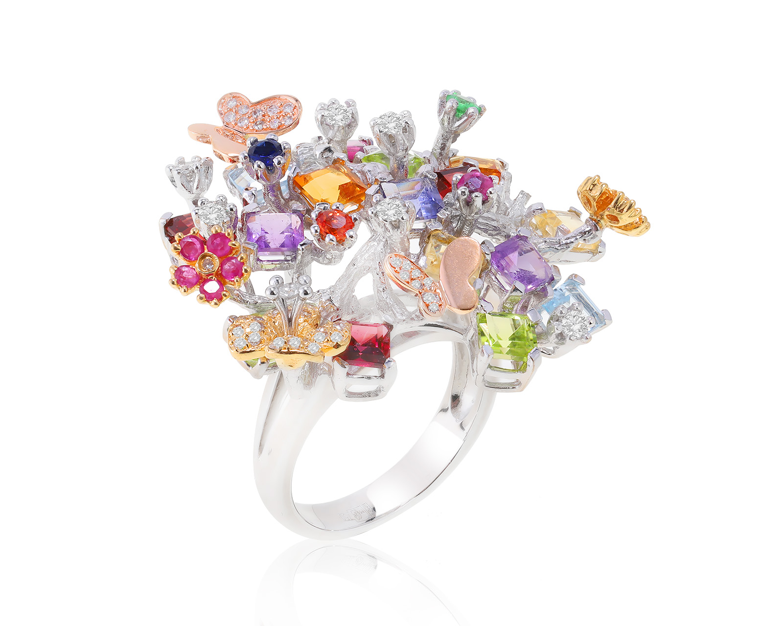 Коктейльное золотое кольцо с цветными камнями 6.75ct 091222/1