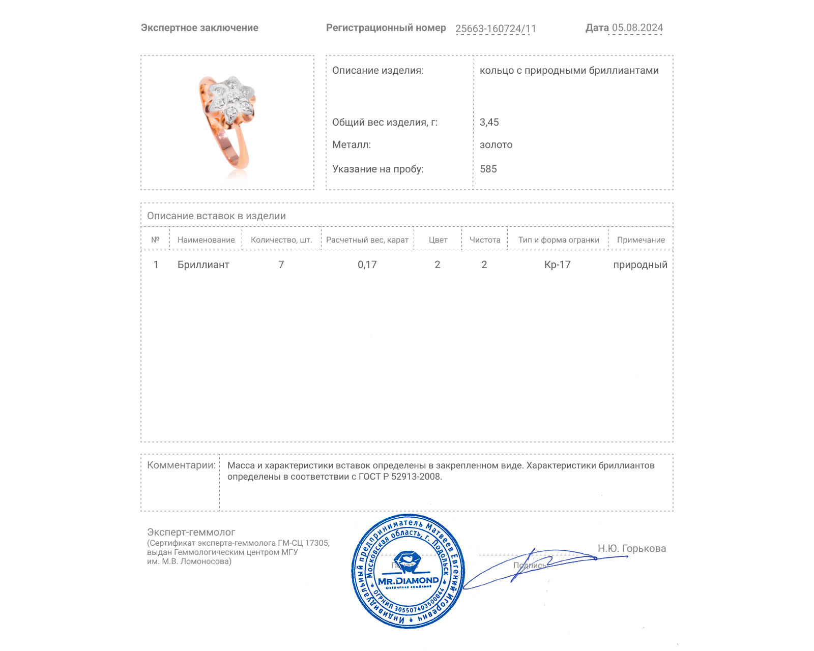 Золотое кольцо с бриллиантами 0.17ct СССР