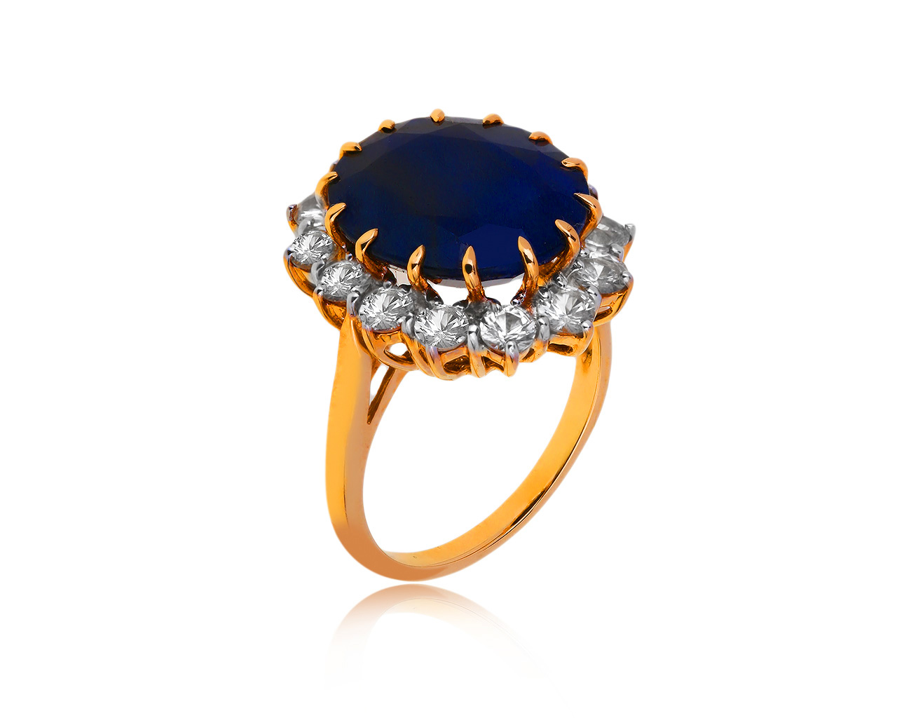 Золотое кольцо с синим и бесцветными сапфирами 10.49ct 060519/12