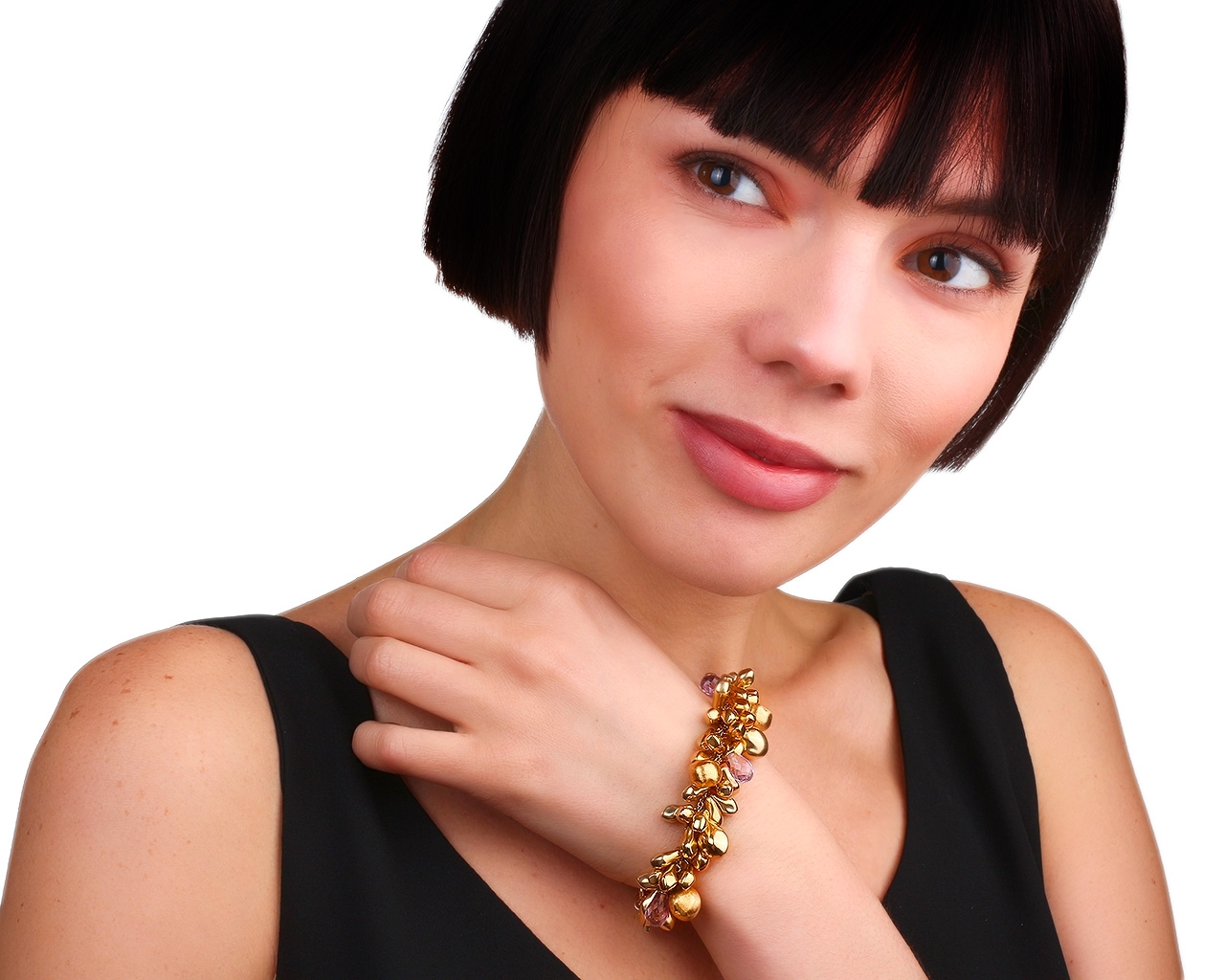 Итальянский золотой браслет с аметистами