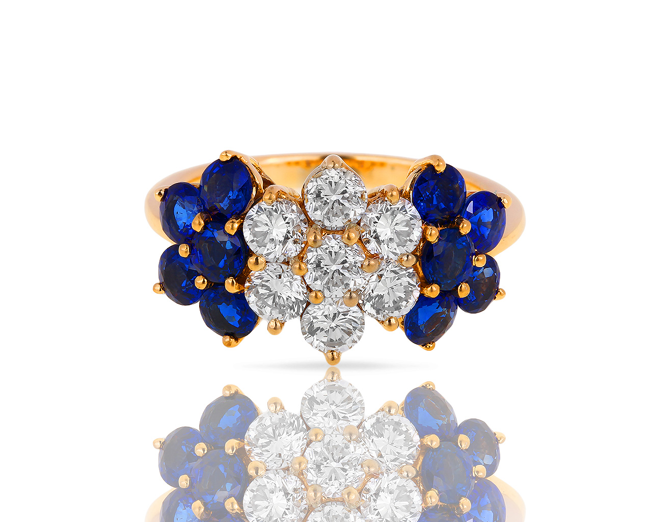 Золотое кольцо с бриллиантами 1.10ct и сапфирами 1.95ct 190718/1