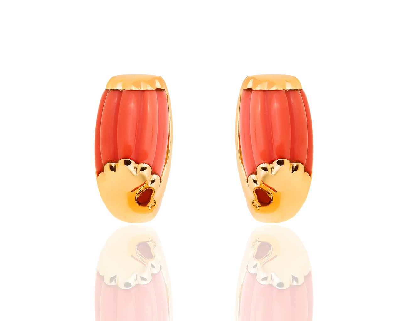 Оригинальные золотые серьги с кораллами Bvlgari Tronchetto 171118/5