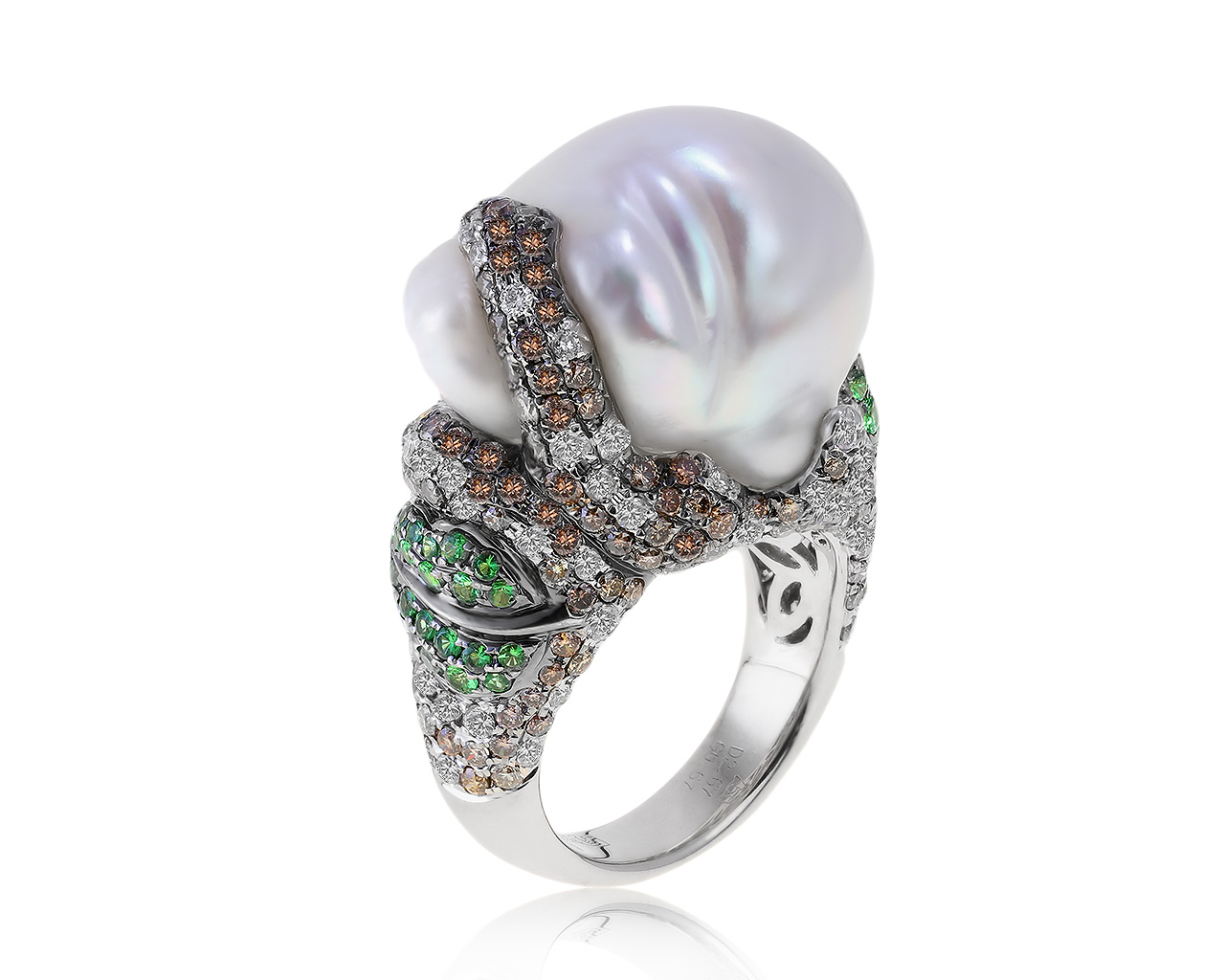 Притягательное золотое кольцо с жемчугом 21*15 мм 140221/1