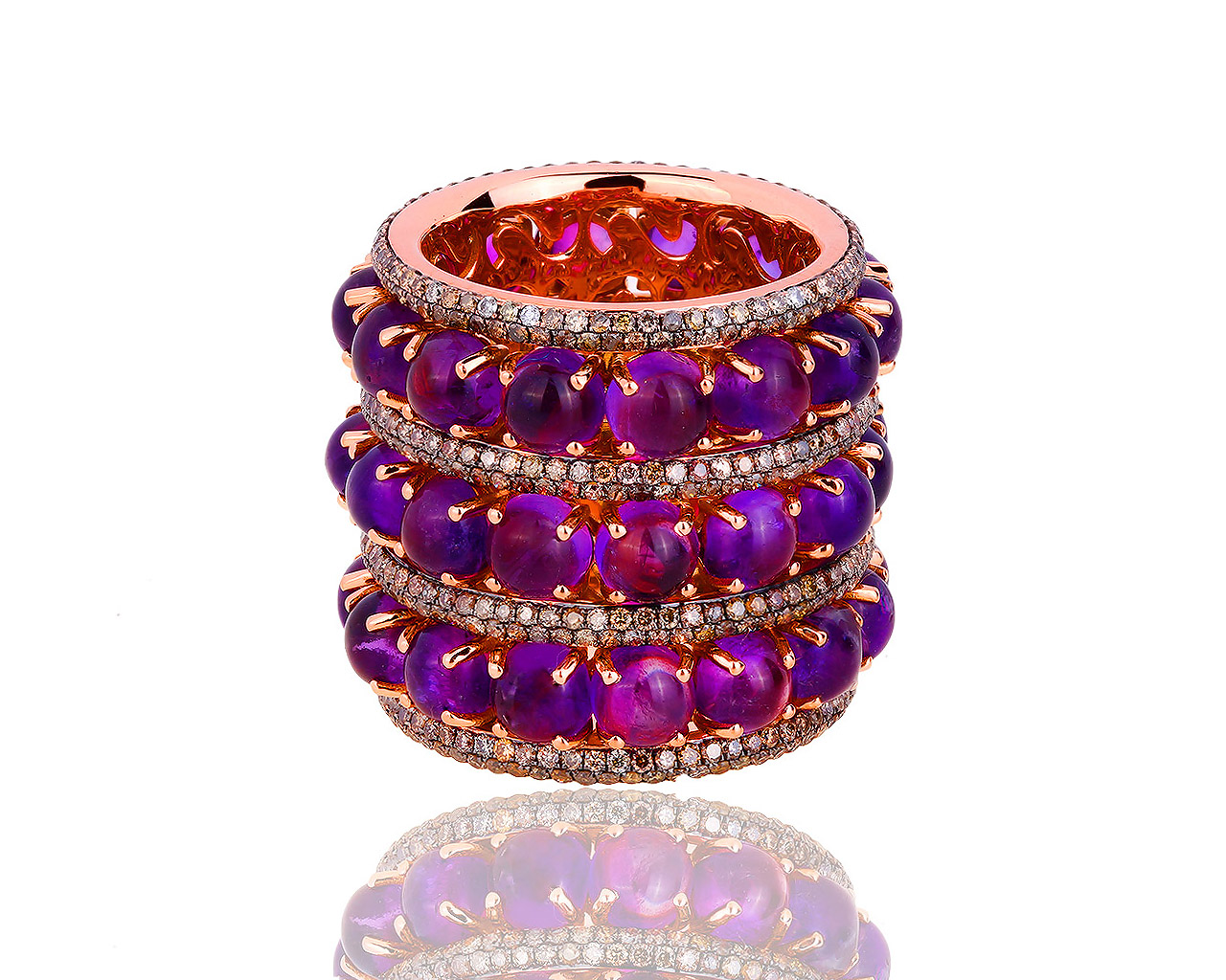 Шикарное золотое кольцо с аметистами и бриллиантами 2.55ct 120918/1