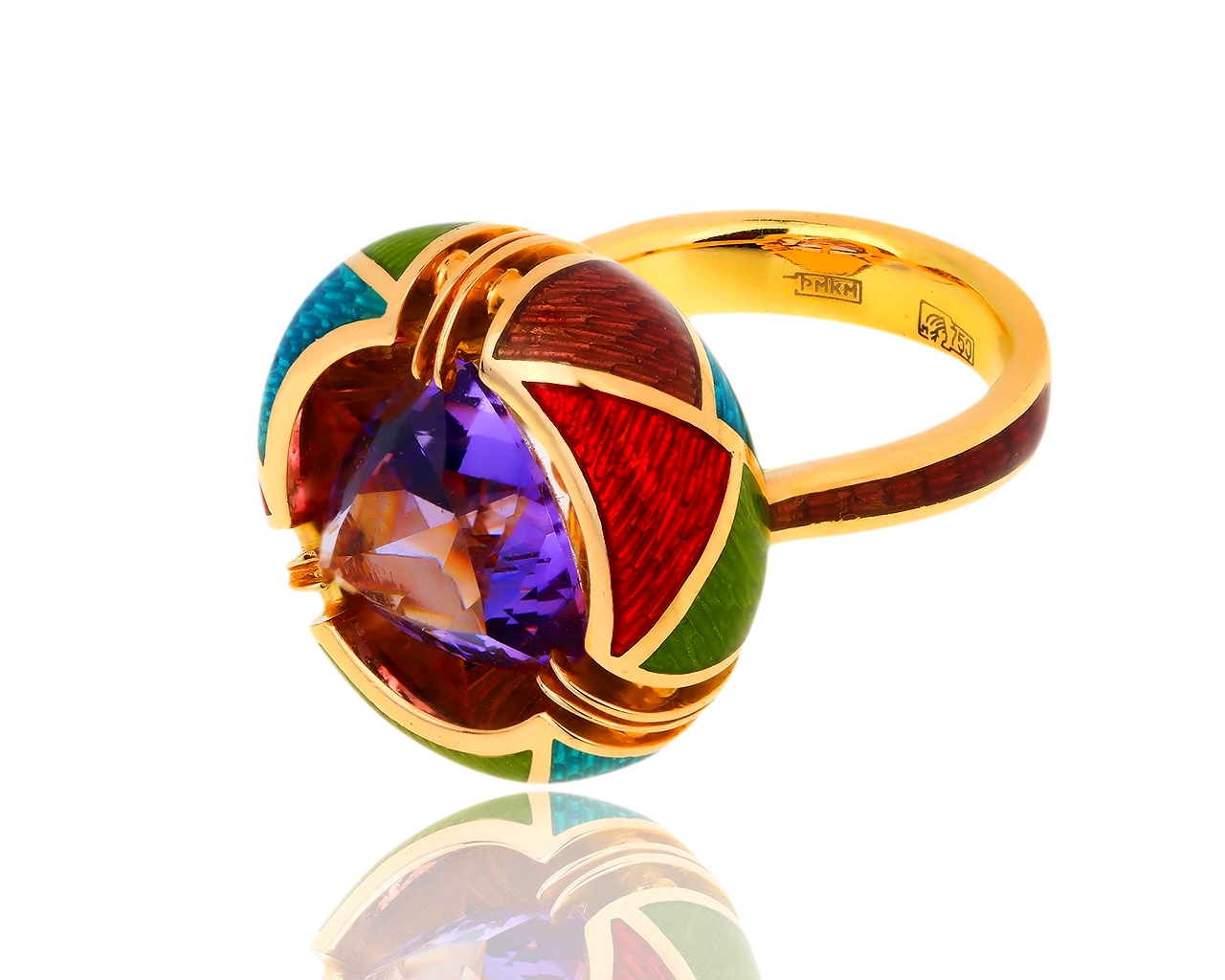 Прекрасное золотое кольцо с бриллиантом и аметистом