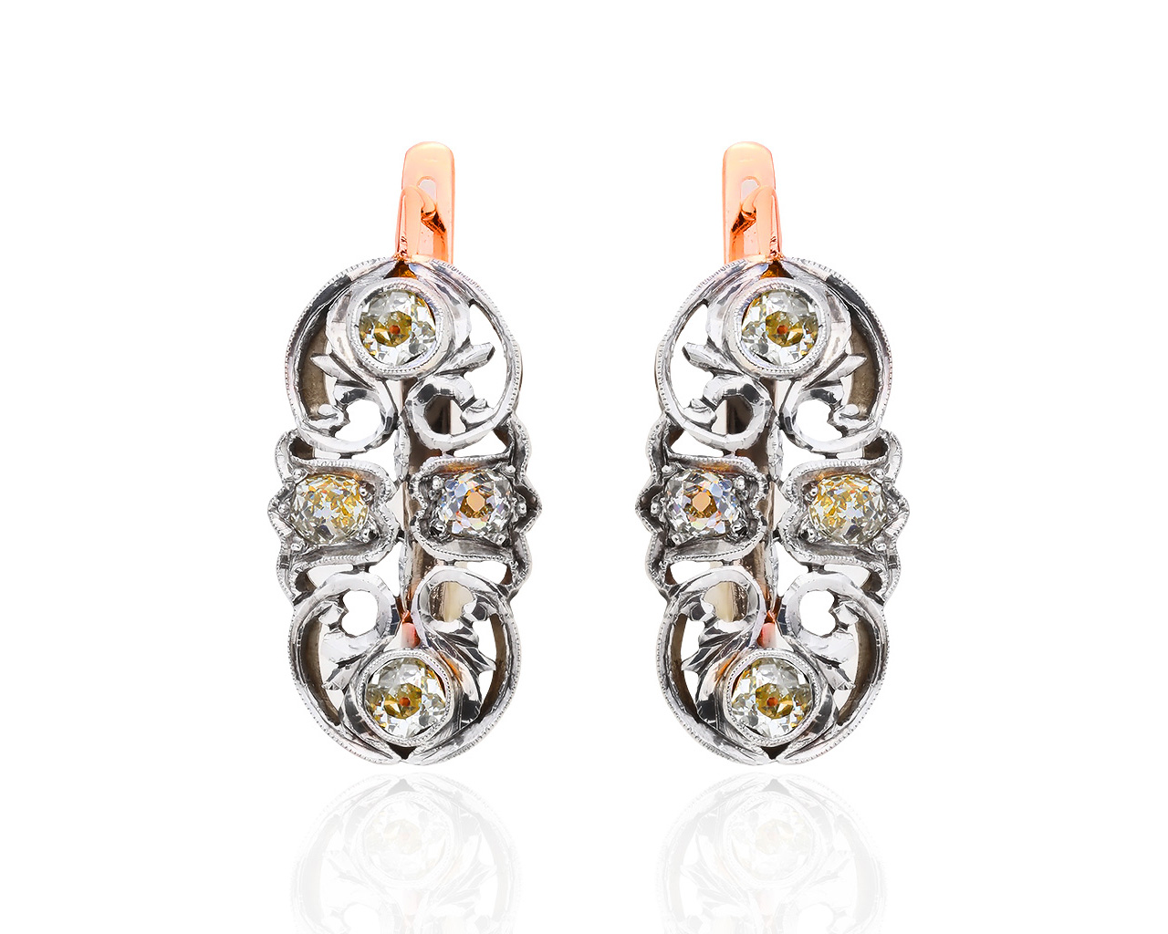 Нарядные золотые серьги с бриллиантами 1.28ct 041118/2