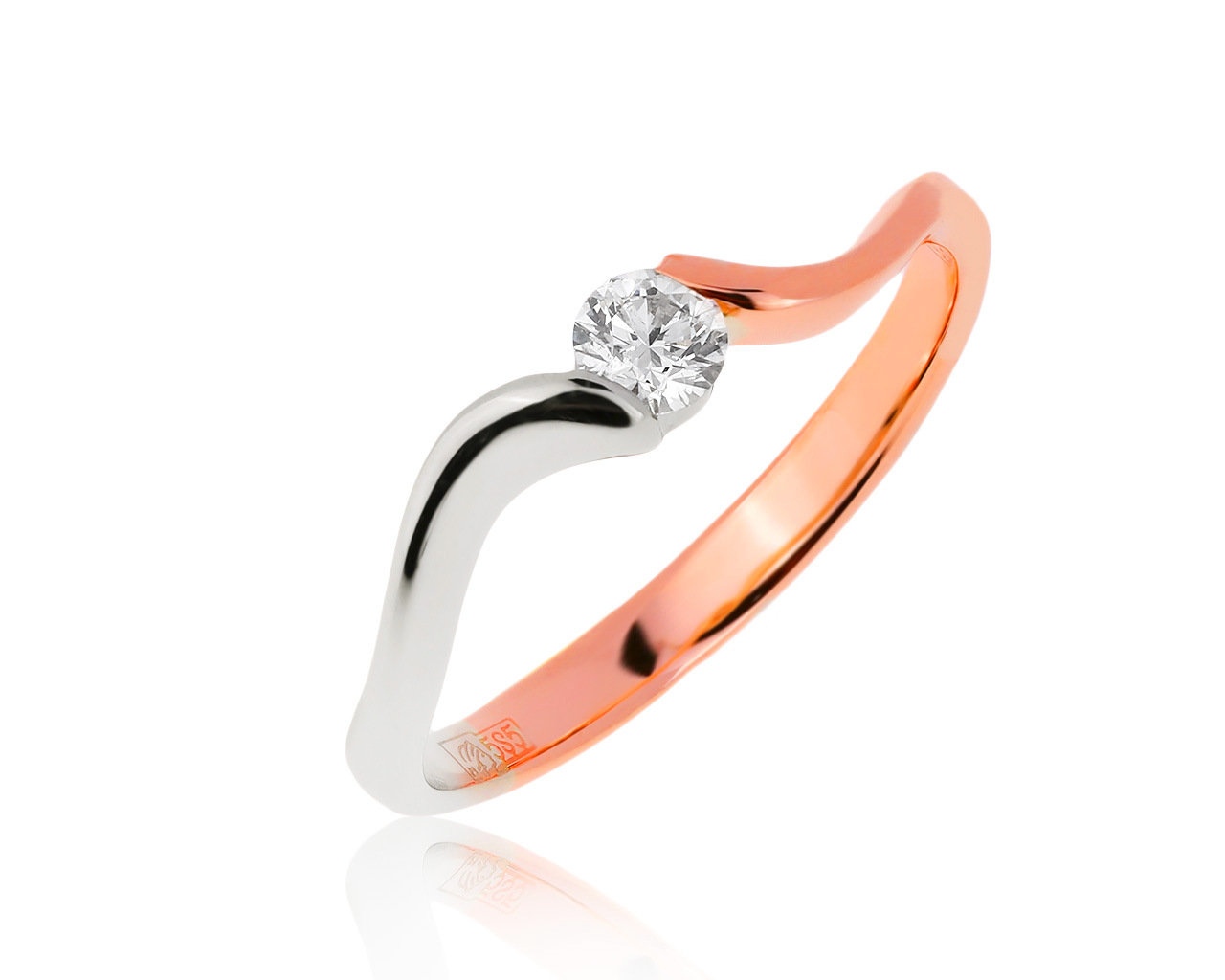 Стильное золотое кольцо с бриллиантом 0.15ct 240820/4