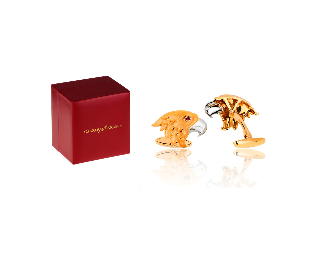 Золотые запонки с рубинами Carrera y Carrera Eagle