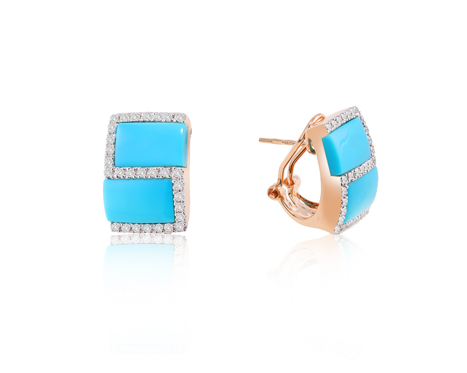 Золотые серьги с бирюзой 5.40ct и бриллиантами 0.35ct 211223/5