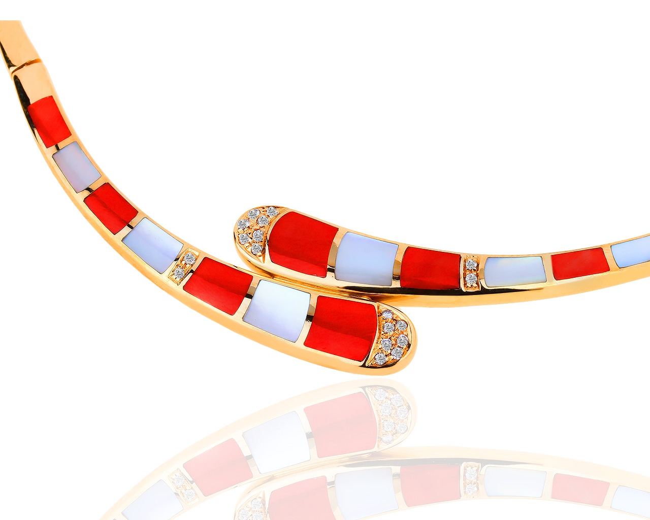 Итальянское золотое колье с кораллами и бриллиантами 0.15ct 280119/26