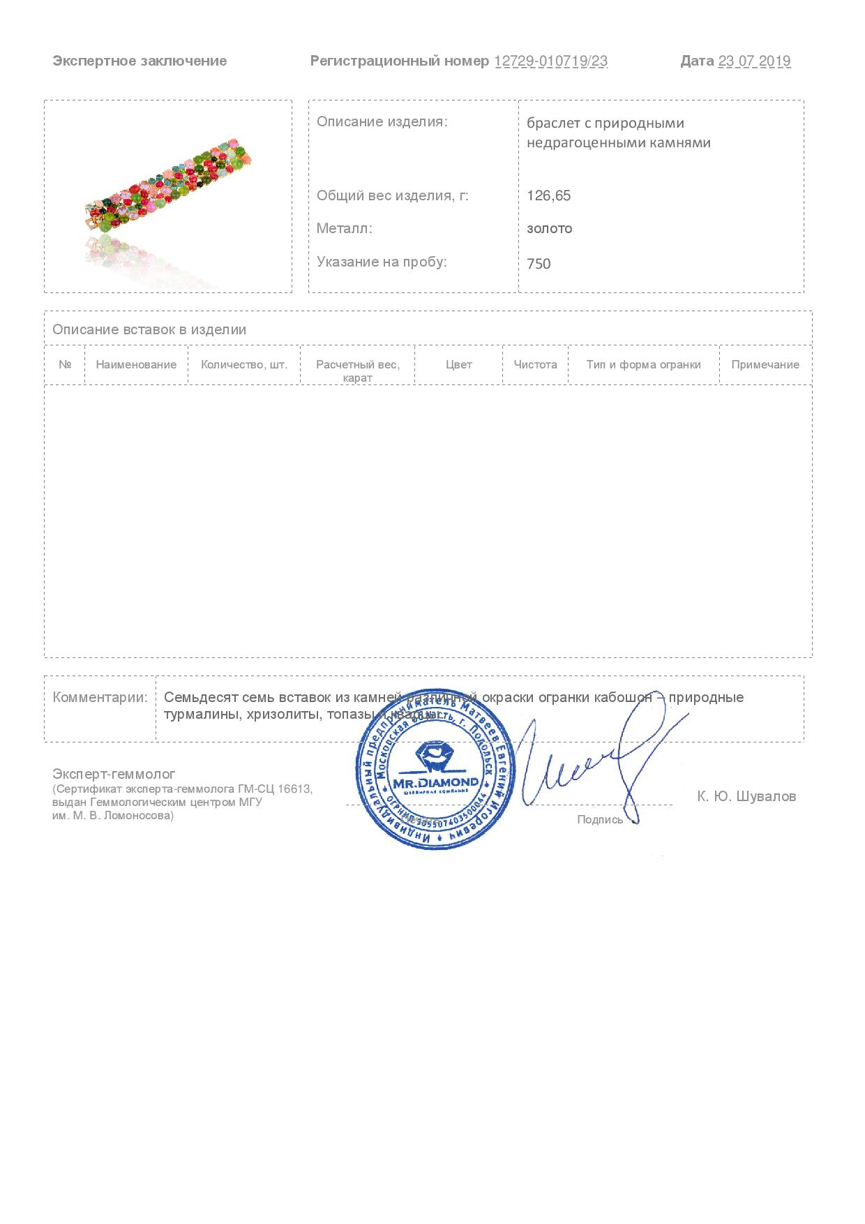 Коктейльный золотой браслет с цветными камнями