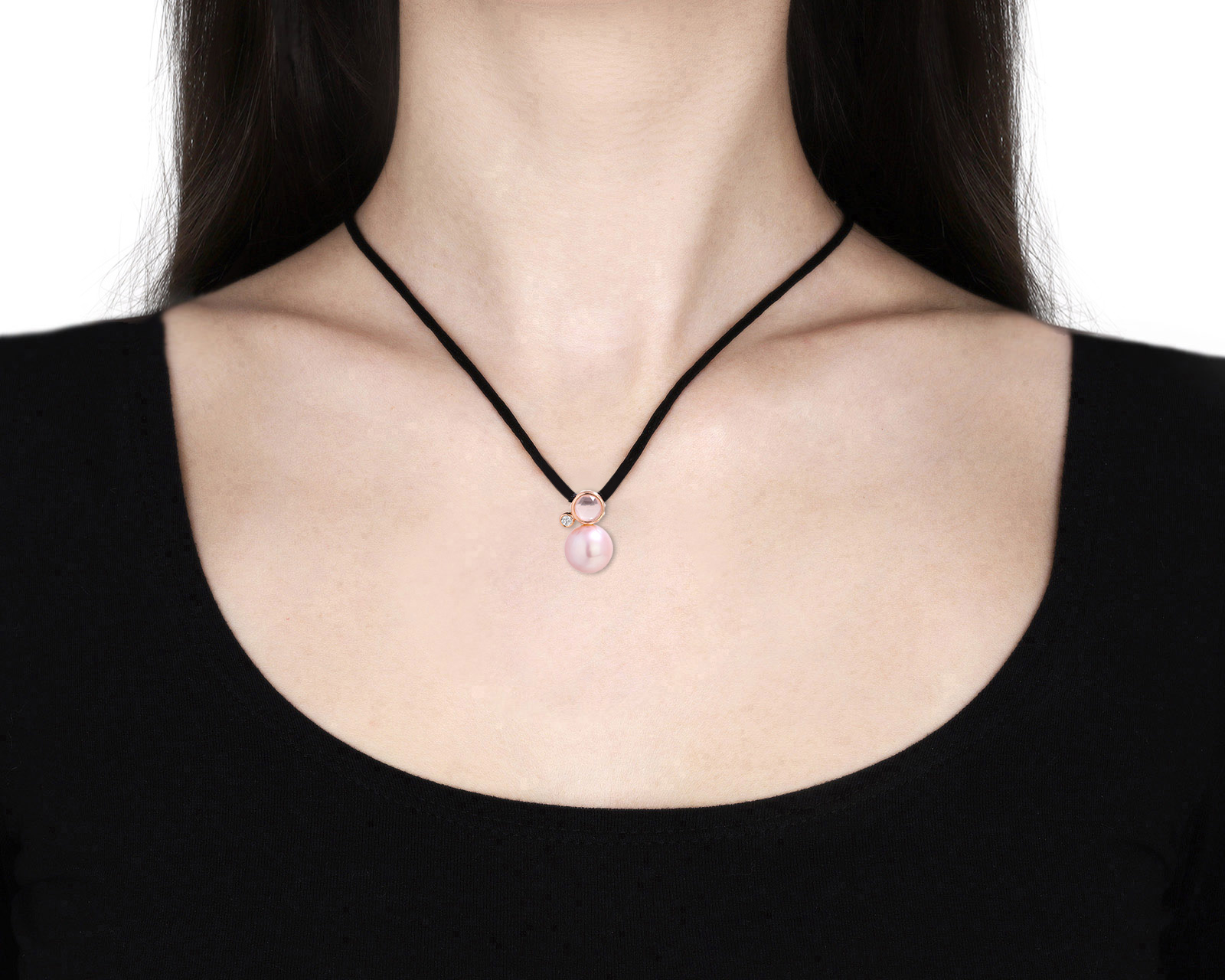 Оригинальный золотой кулон с жемчугом и кварцем 0.52ct MiMi