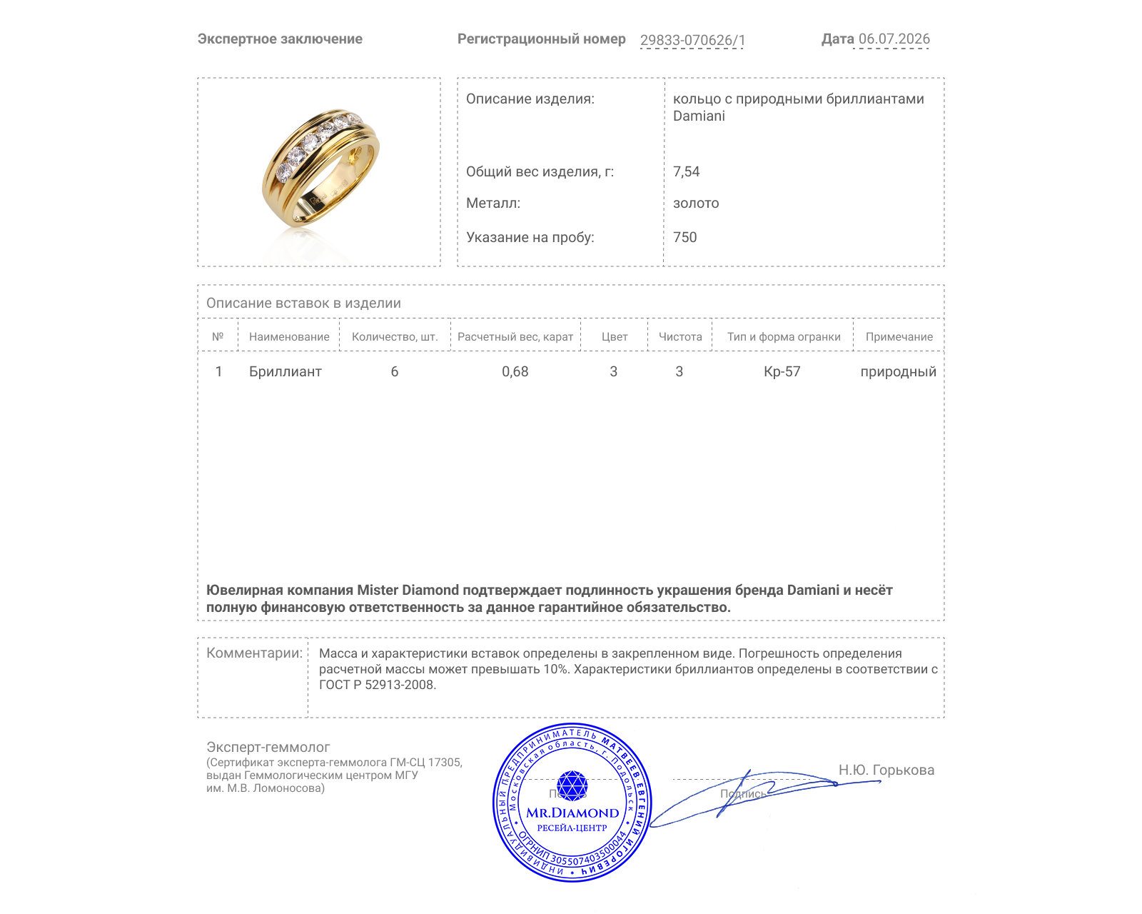Оригинальное золотое кольцо с бриллиантами 0.68ct Damiani