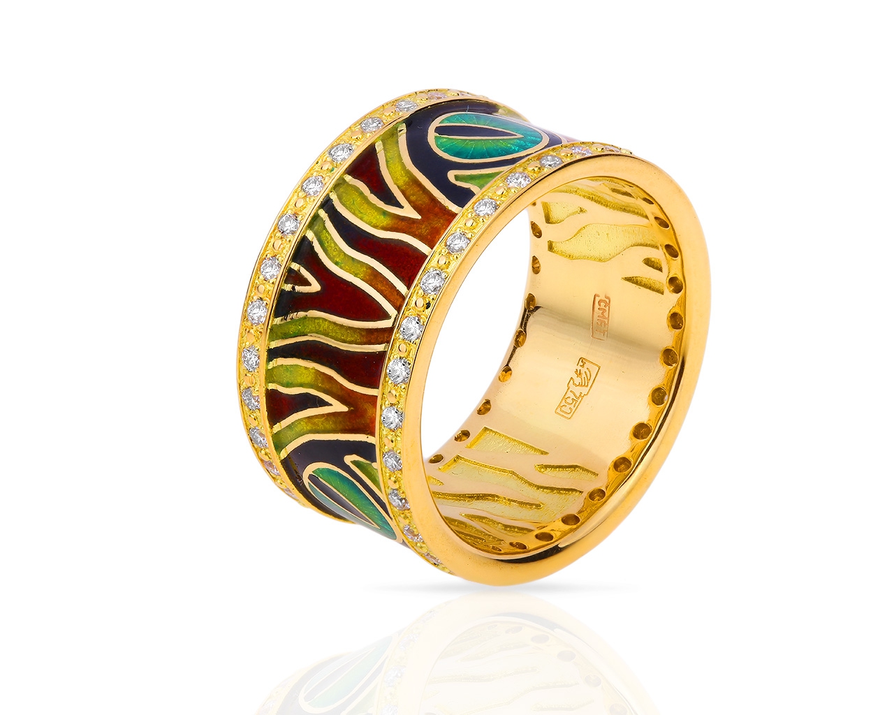 Оригинальное золотое кольцо с бриллиантами 0.45ct и эмалями Marmelad
