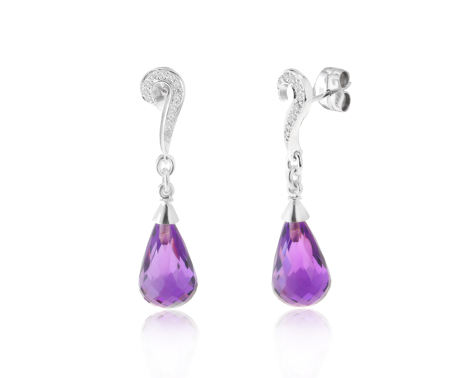 Богатые золотые серьги с аметистами 10.72ct 101222/4