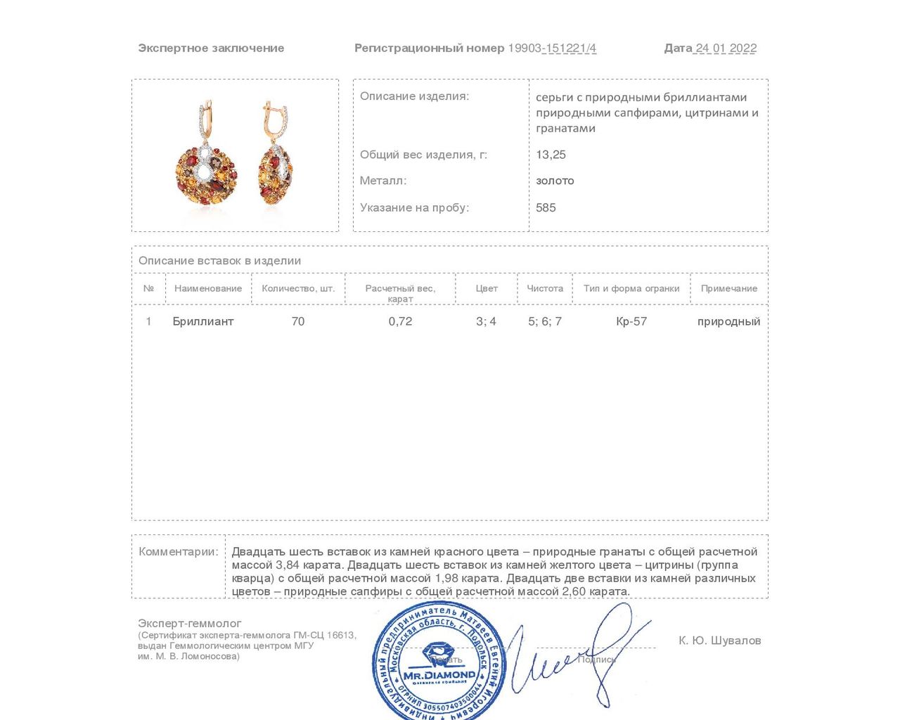 Завораживающие золотые серьги с гранатами 3.84ct