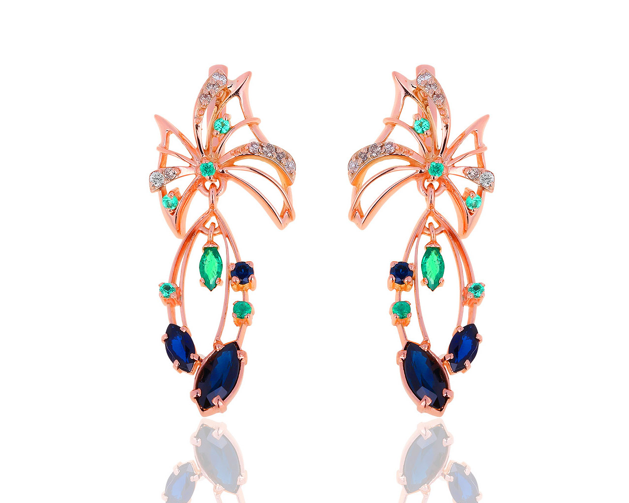 Золотые серьги с изумрудами 0.34ct и сапфирами 1.27ct 171018/5