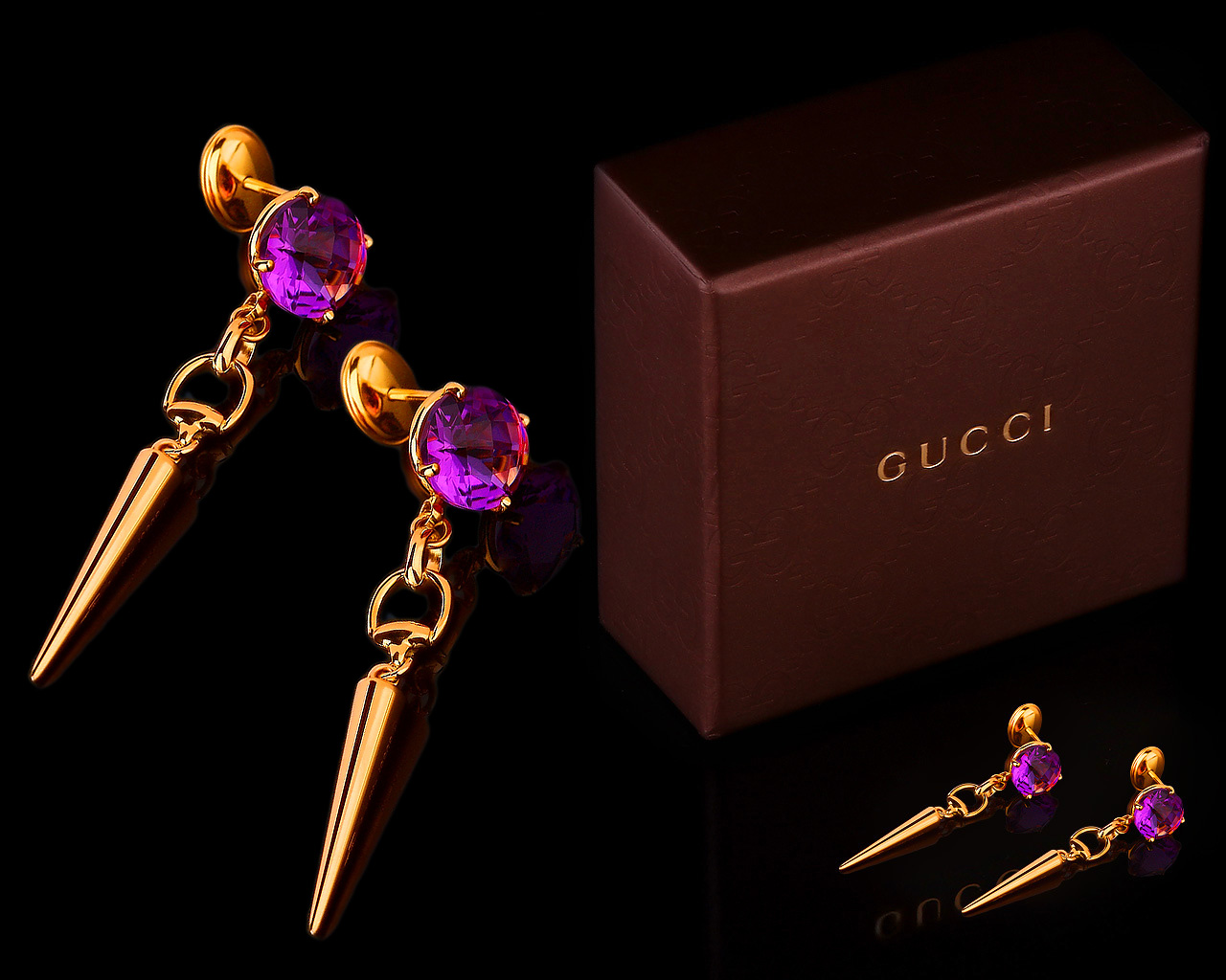 Золотые серьги с аметистами Gucci Horsebit Cocktail