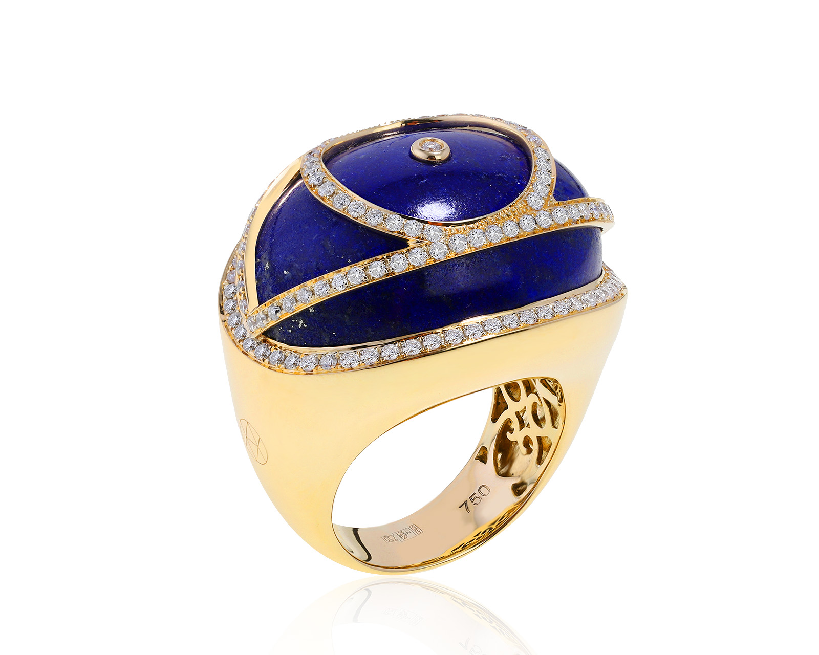 Потрясающее золотое кольцо с лазуритом 35.60ct