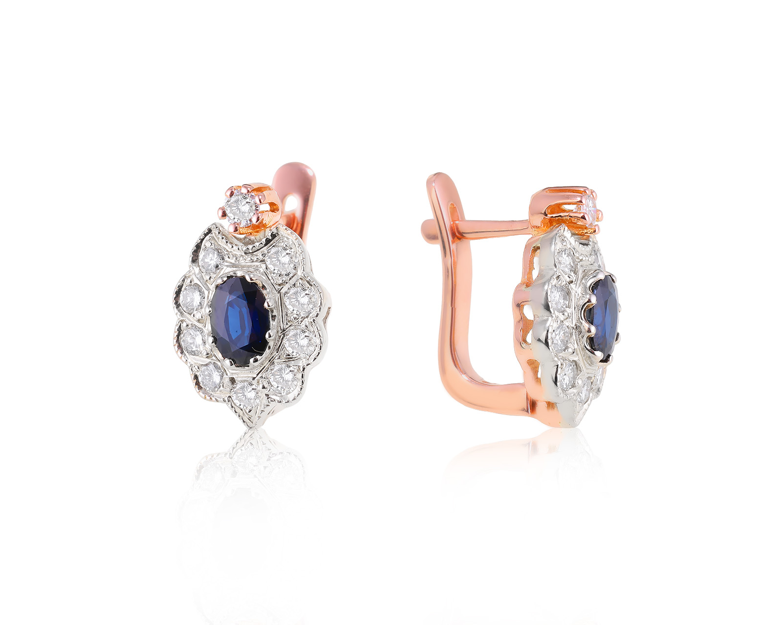Золотые серьги с сапфирами 1.08ct и бриллиантами 0.75ct 260124/1