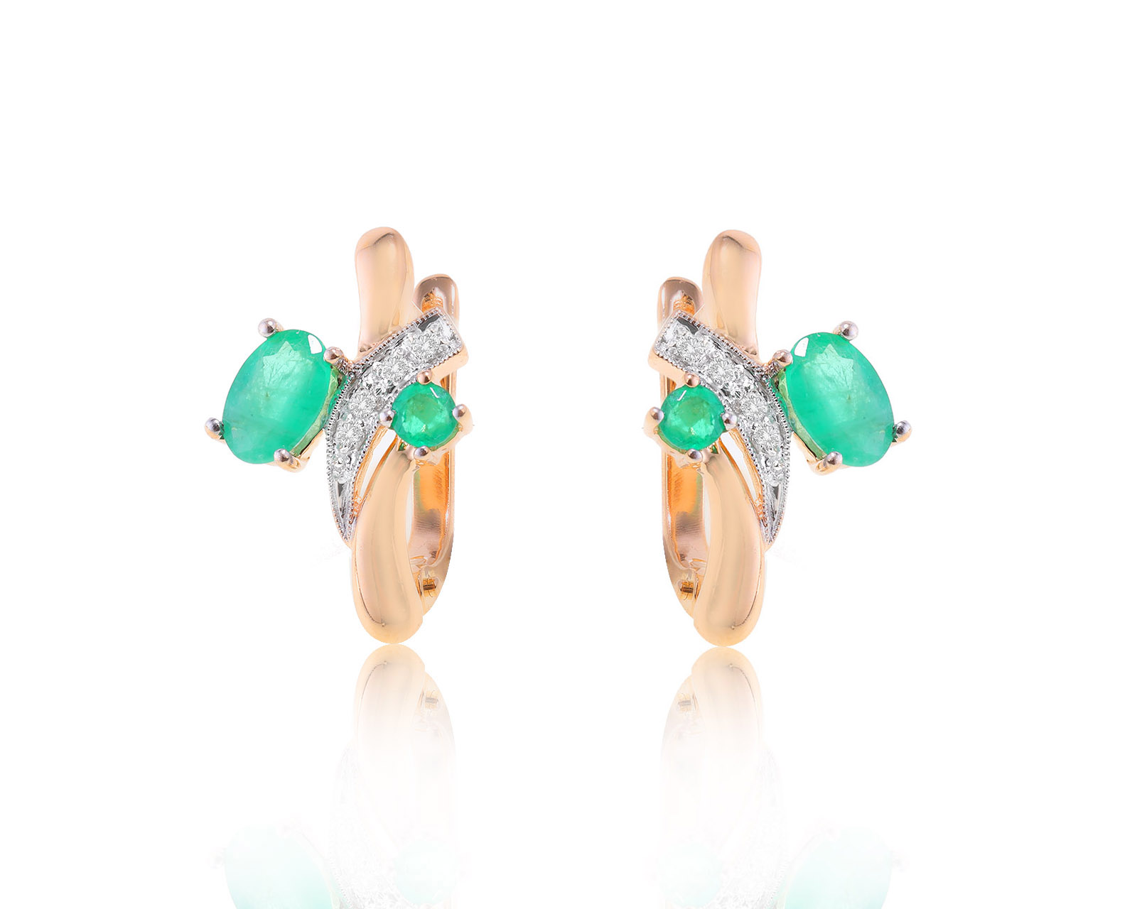 Золотые серьги с изумрудами 1.04ct и бриллиантами 0.05ct