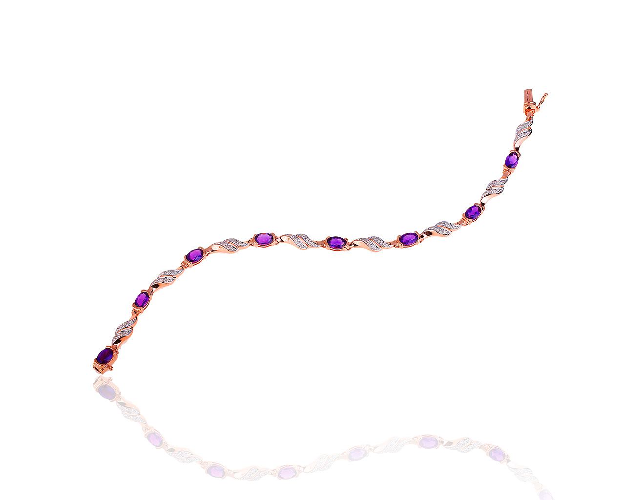 Стильный золотой браслет с аметистами и бриллиантами 0.26ct 240618/1