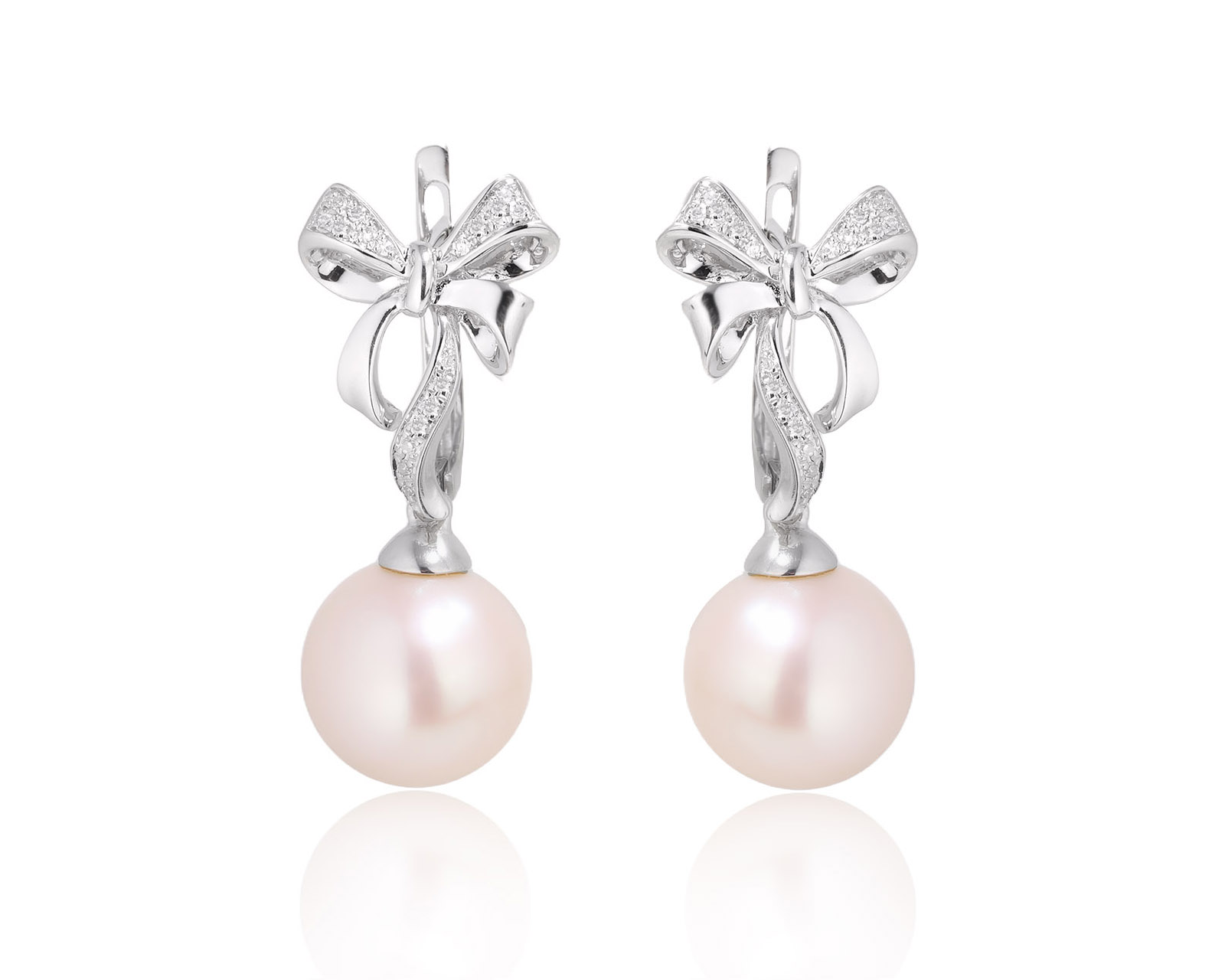 Золотые серьги с жемчугом 10.60 мм и бриллиантами 0.11ct 170825/2
