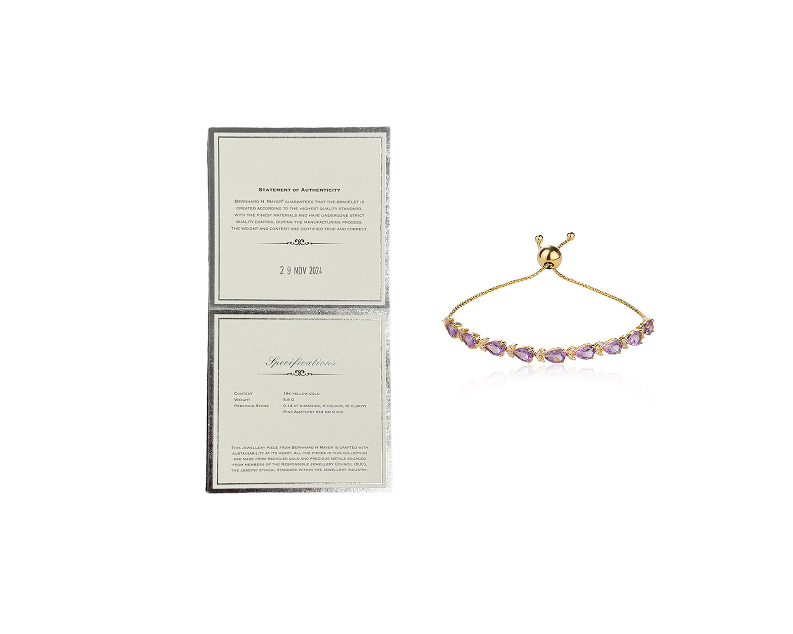 Оригинальный золотой браслет Bernhard H. Mayer Embracelet Pink Amethyst