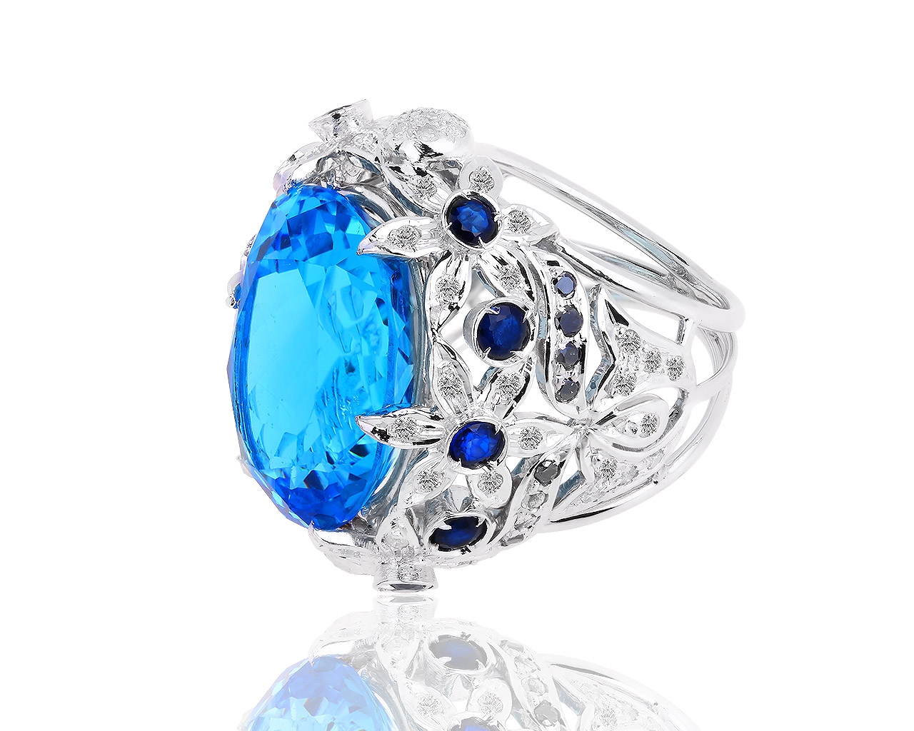 Золотое кольцо с топазом, бриллиантами и сапфирами 1.00ct 060918/2