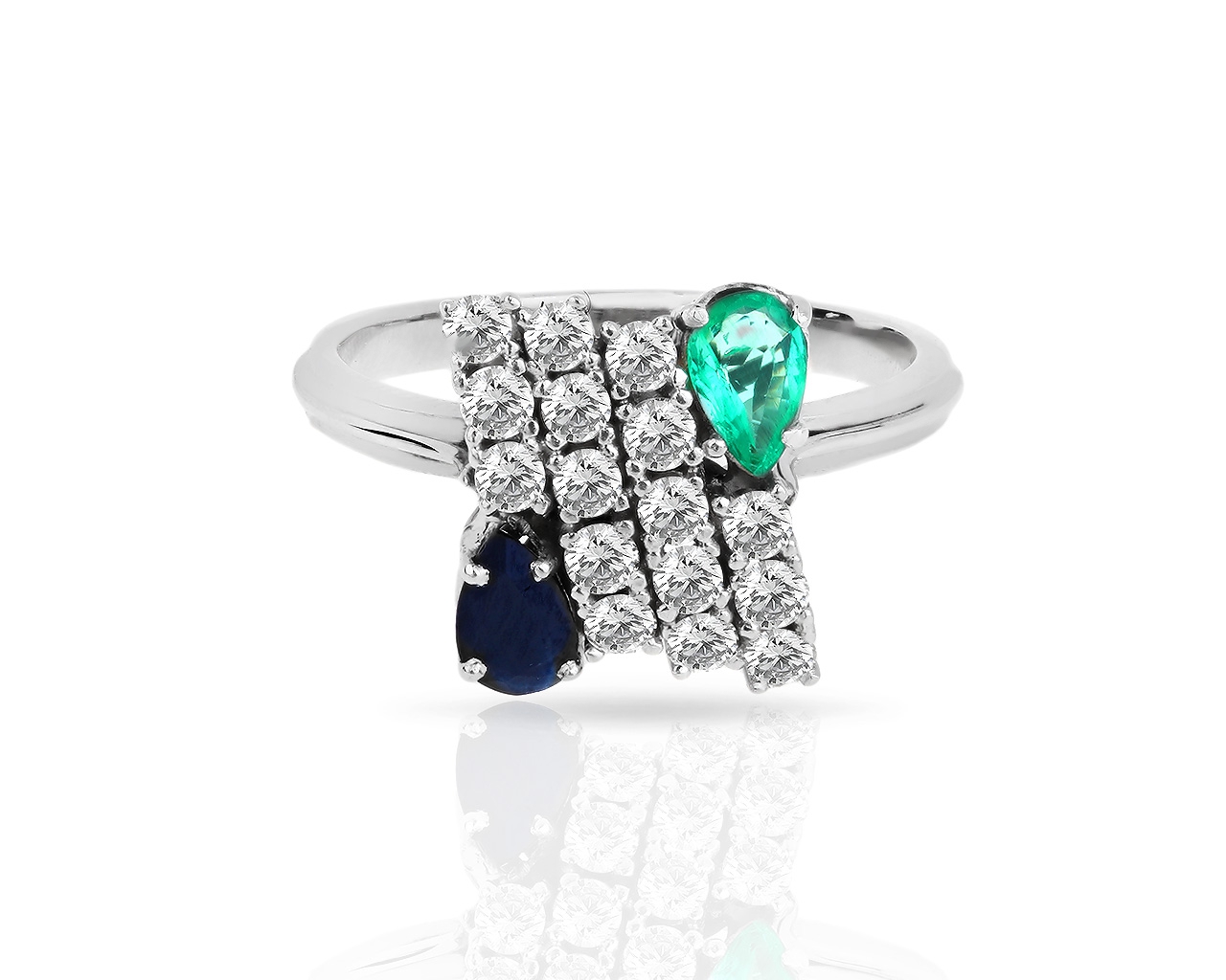 Золотое кольцо с бриллиантами, изумрудом и сапфиром 240218/10