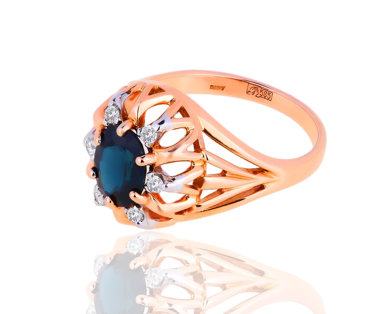 Золотое кольцо с бриллиантами 0.16ct и сапфиром 1.65ct 240818/6
