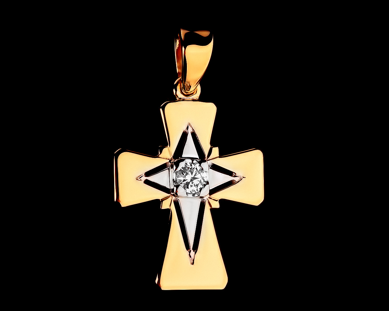 Неординарный золотой крест с бриллиантом 0.24ct 040417/4