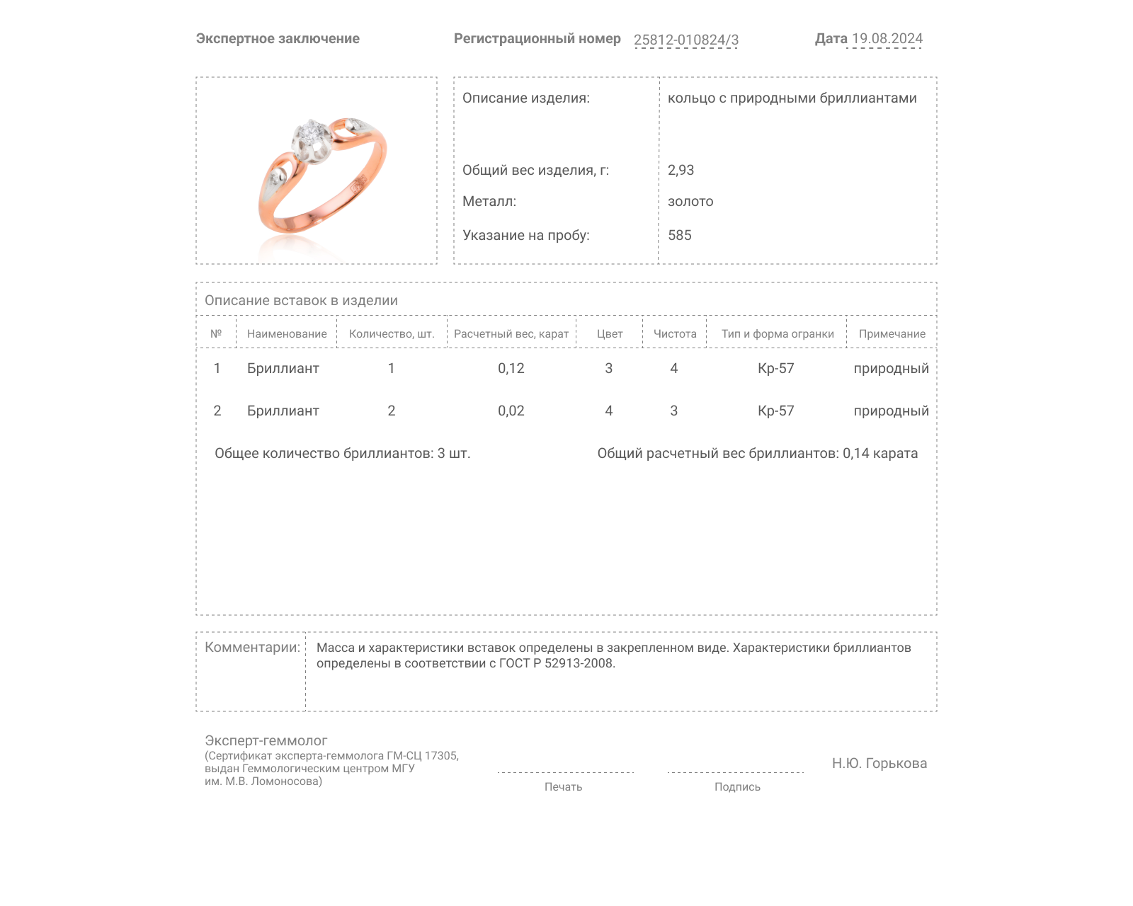 Золотое кольцо с бриллиантами 0.14ct