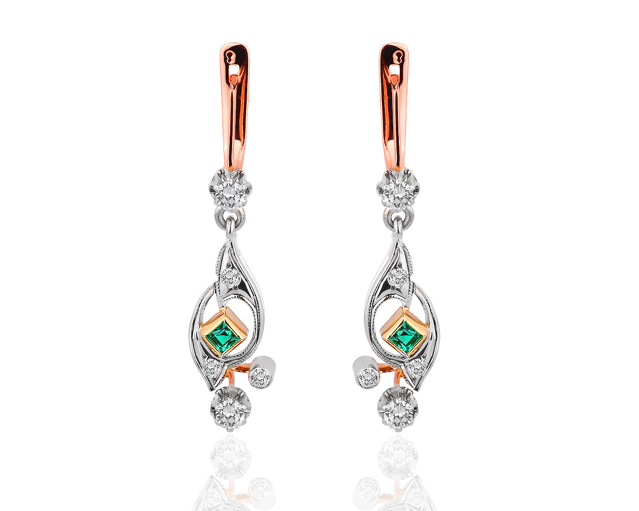 Золотые серьги с изумрудами и бриллиантами 0.63ct 011018/10