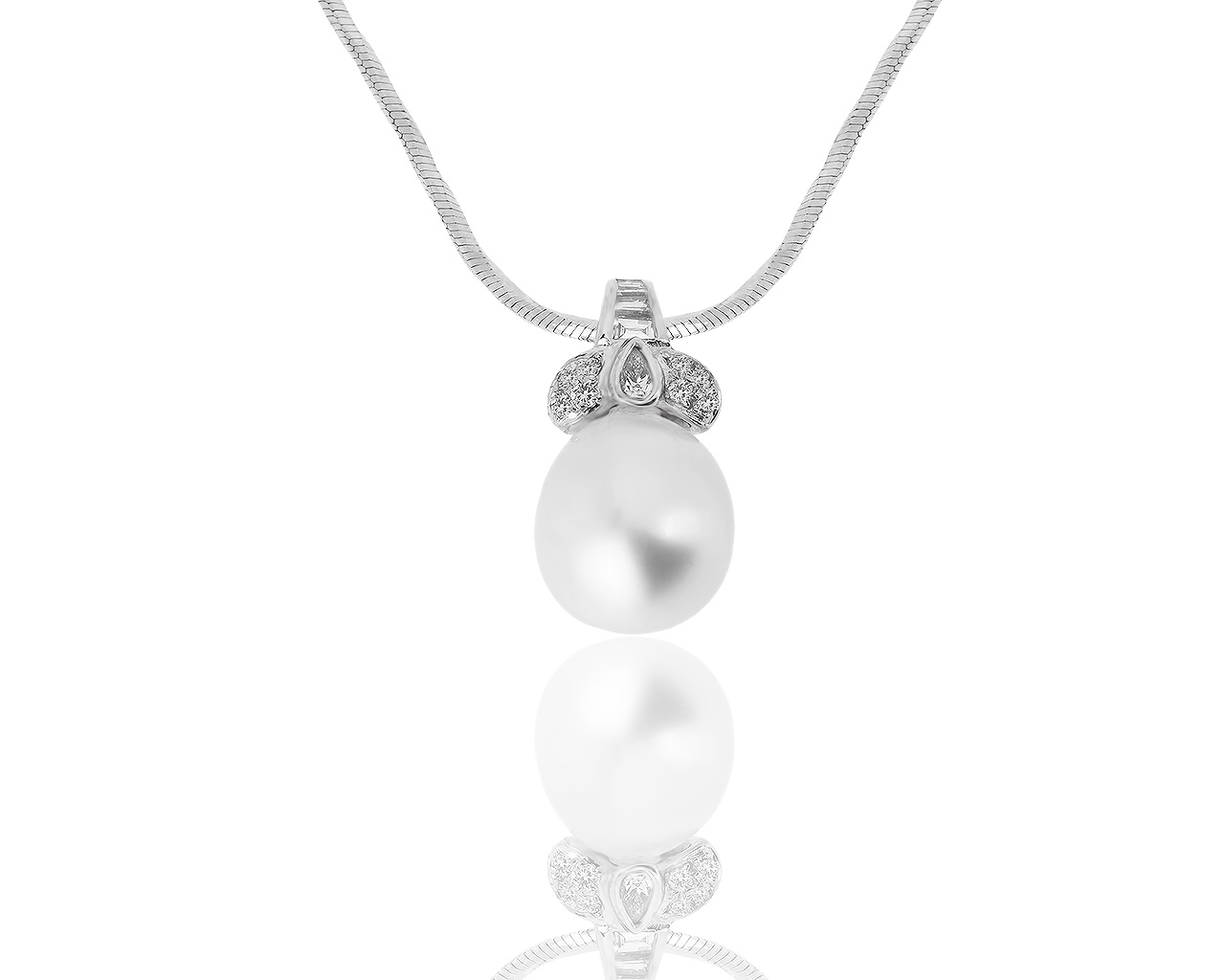 Романтичный золотой кулон с жемчугом и бриллиантами 0.30ct 040317/4