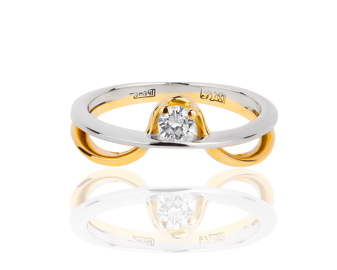 Витое золотое кольцо с бриллиантом 0.20ct 081016/3