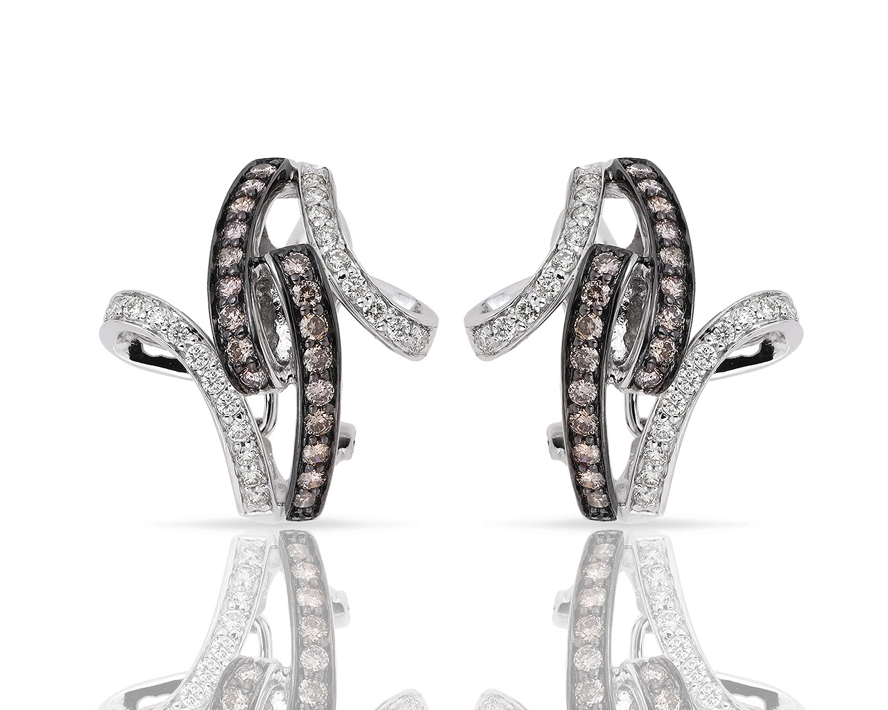 Золотые серьги с белыми и коньячными бриллиантами 1.02ct 040618/9