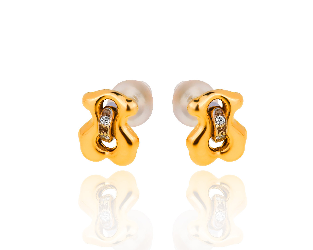 Изумительные золотые серьги с бриллиантами 0,02ct Tous Bear 140419/3