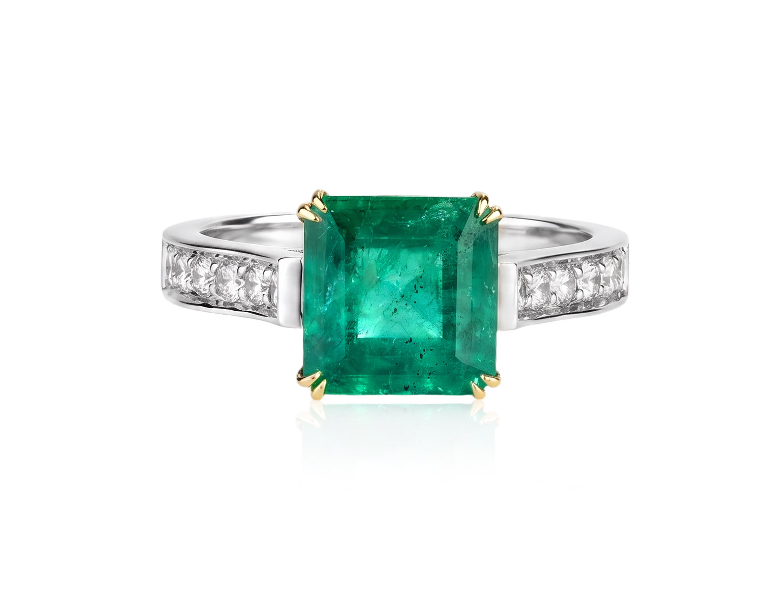 Золотое кольцо с изумрудом Замбия 2.76ct и бриллиантами 0.336ct