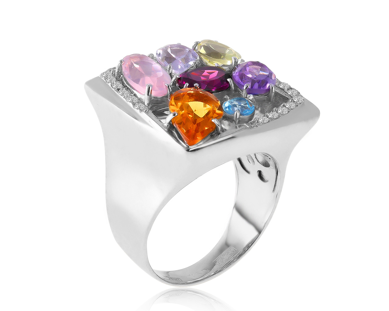 Коктейльное золотое кольцо с цветными камнями 3.77ct 191020/8